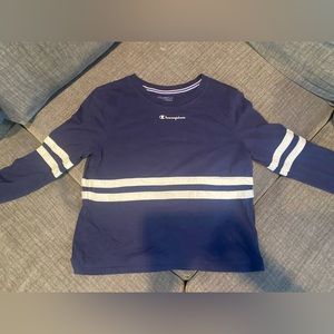 Champion navy long sleeve T-shirt with white stripes size Small
